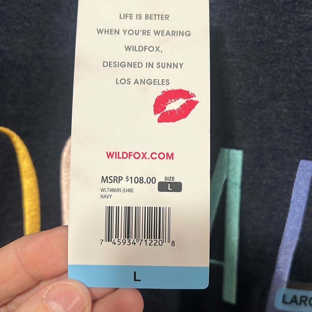 NWT Wildfox Navy Sweatshirt with Multicolor 'SOCIAL' Print - Large - Picture 5 of 5